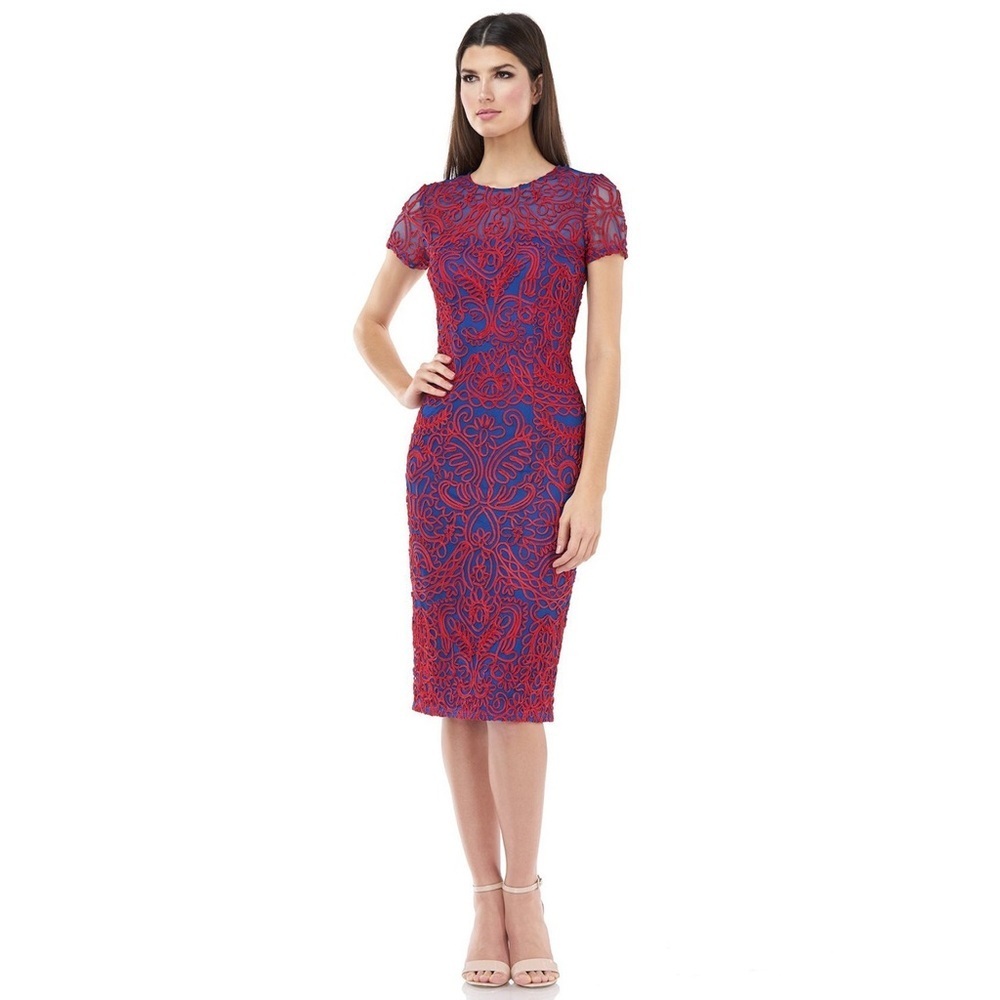 NWT - JS Collections - Soutache Sheath Knee Length Dress - Poppy Navy